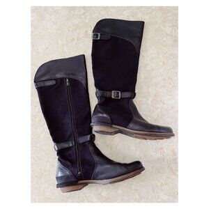 Patagonia Sz 8.5 Addie Rider Tall BLack Leather and Canvas Boots